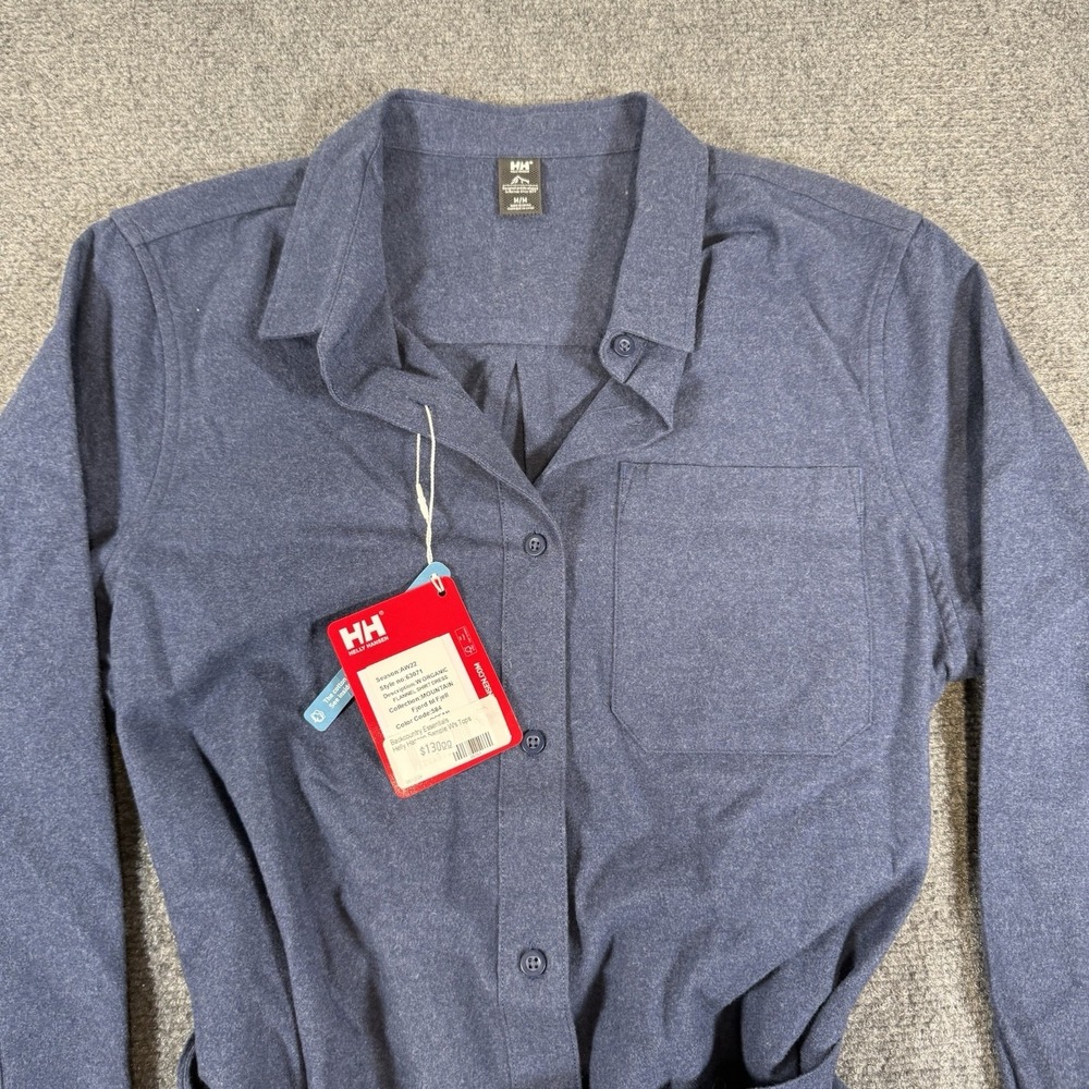 Helly Hansen Organic Flannel Shirt Dress Womens Medium Blue Long Sleeve Belt - Picture 3 of 10